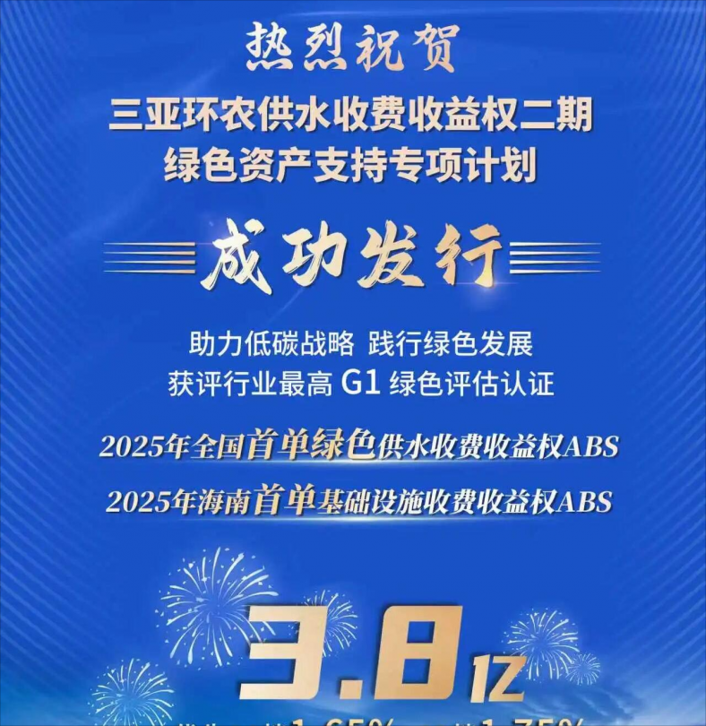 三亞環(huán)農(nóng)集團成功發(fā)行2025年全國首單綠色供水收